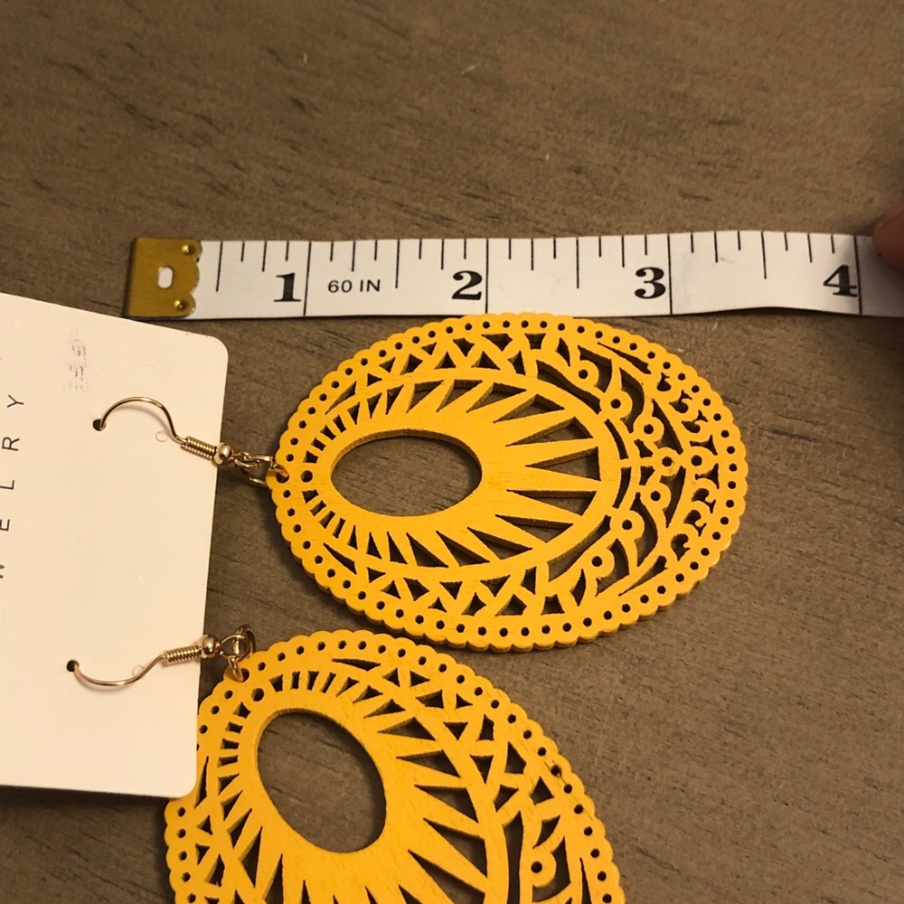 Elegant Yellow Wooden Bohemian Earrings - Picture 8 of 8